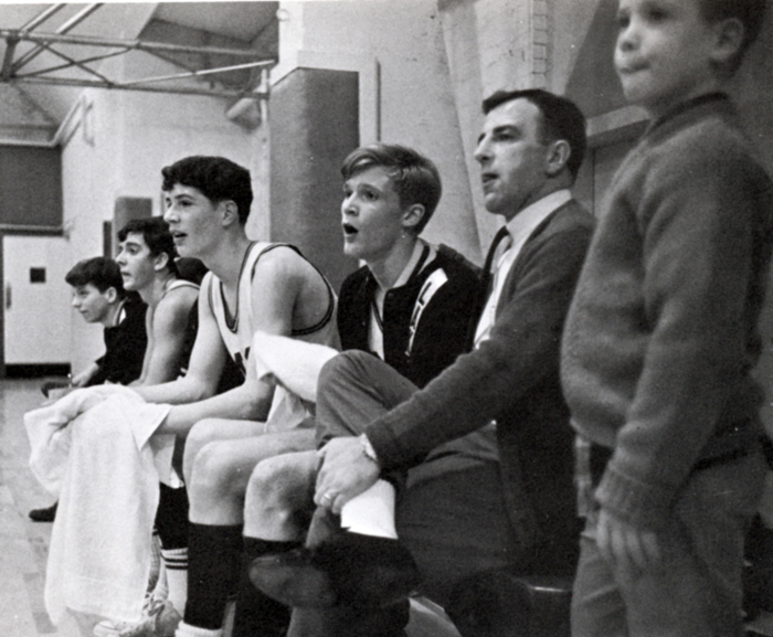 Coach Anderson with Lakeside's basketball team, 1967.